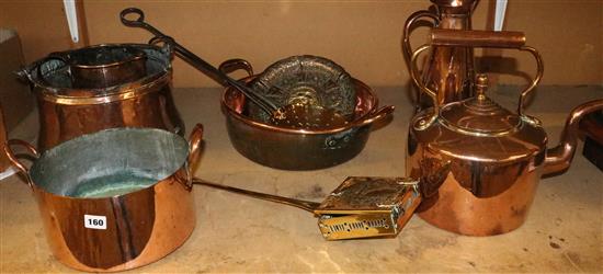 Assorted copper wares and fire accessories